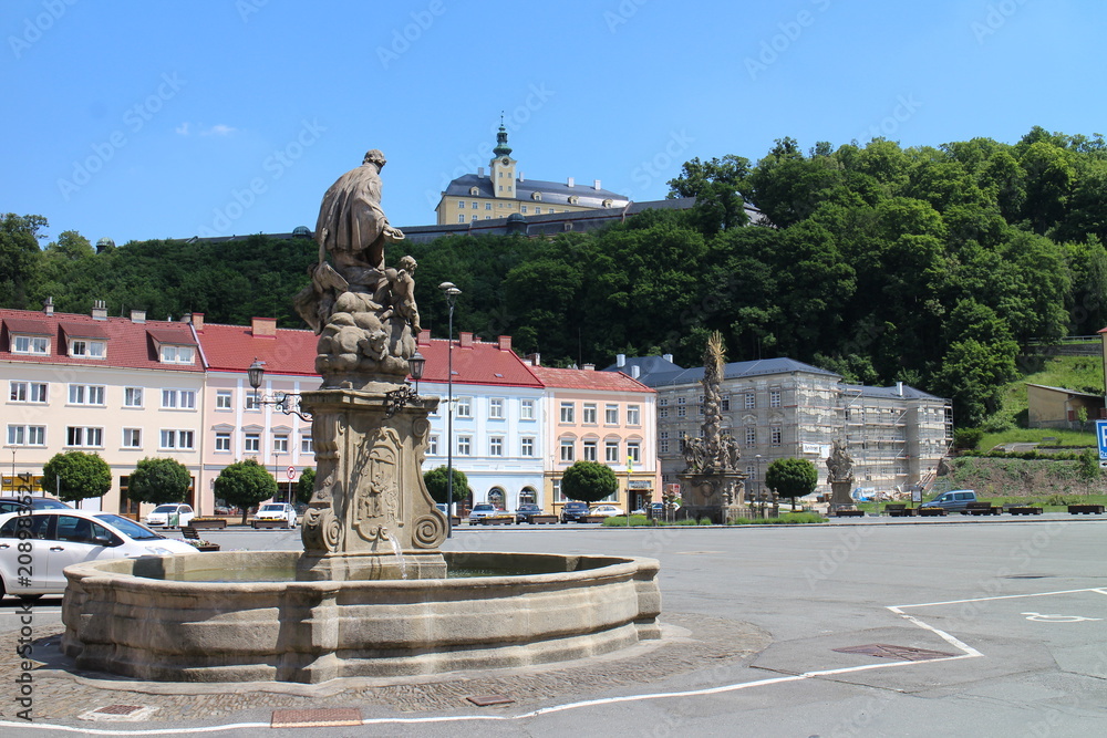 Fototapeta premium Baroque Trinity column on Komenskeho square in Fulnek, Czech republic