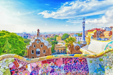 Wandcirkels Barcelona Golvende bank Park Güell Barcelona  © Feel good studio