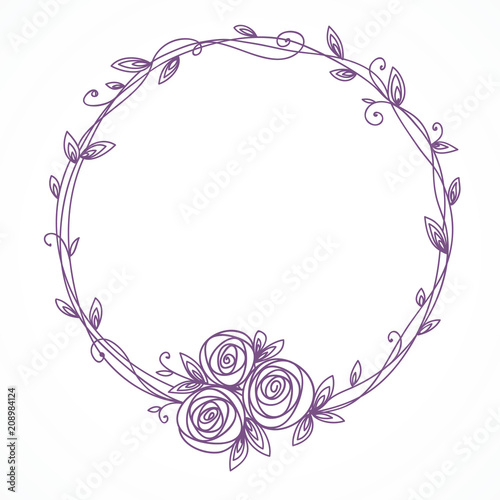 Floral frame. Wreath of rose flowers.