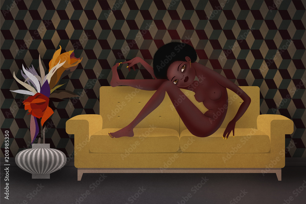 Nude woman on sofa Stock Illustration | Adobe Stock