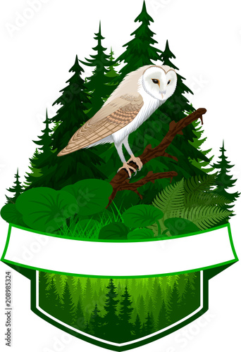 vector woodland emblem with barn owl