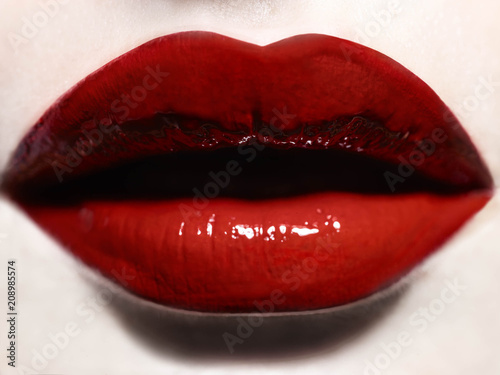 Glossy red lips