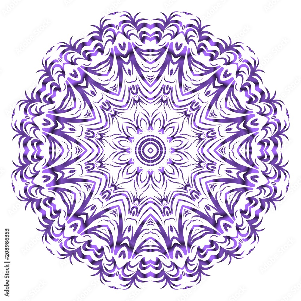 Vector hand drawn floral color mandala design. For fashion, surface design. Red, purple, gold color.
