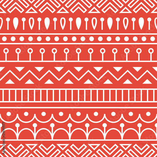Seamless pattern inspired by scandinavian, finnish folk art. Nordic red and white monochrome background. Repeated decoration, texture for fabric design.