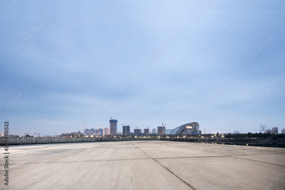 empty ground with modern city skyline