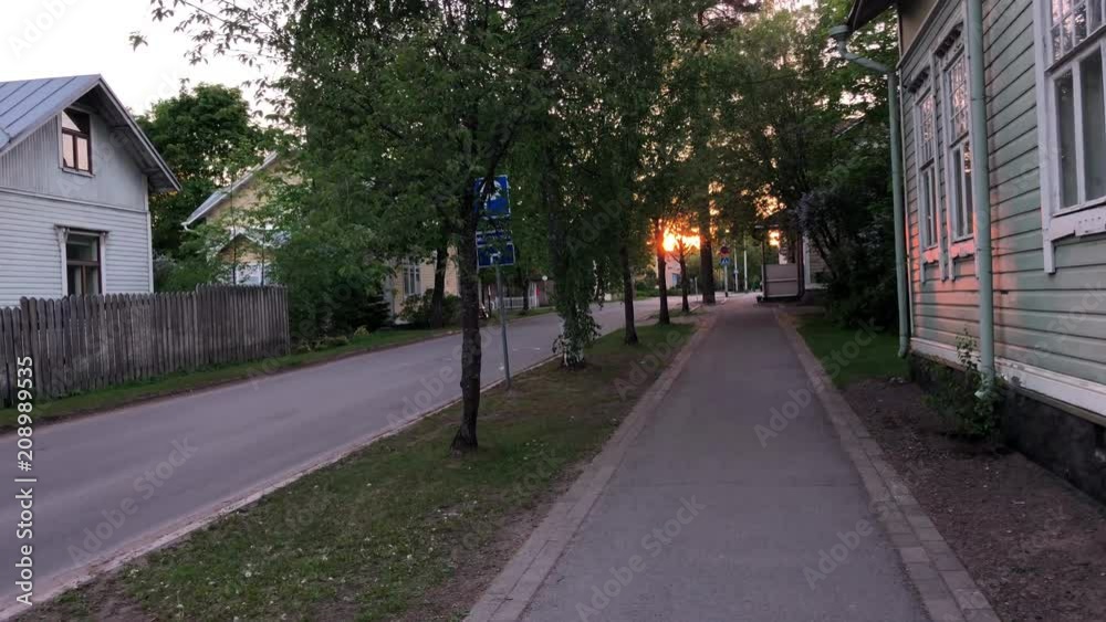 Beautiful street with wooden houses in small town, Finland Beautiful street with wooden houses in small town, Finland