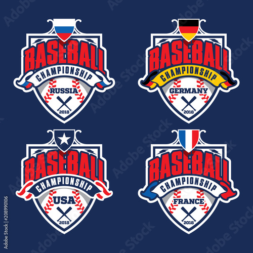 Baseball championship badge logo design template and some elements for logos, badge, banner, emblem, label, insignia, T-shirt screen and printing. Baseball logotype template.