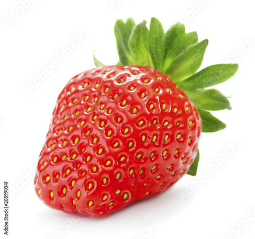 single ripe red strawberry berry isolated on white background
