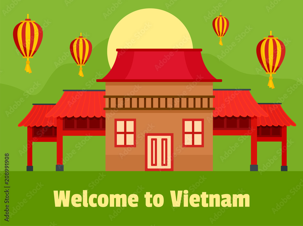 Welcome Vietnam background. Flat illustration of welcome Vietnam vector background for web design