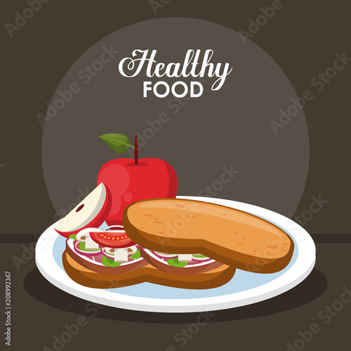 Delicious breakfast with sandich and apple vector illustration graphic design