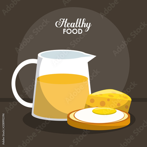 Healthy food with cheese and bread breakfast vector illustration graphic design