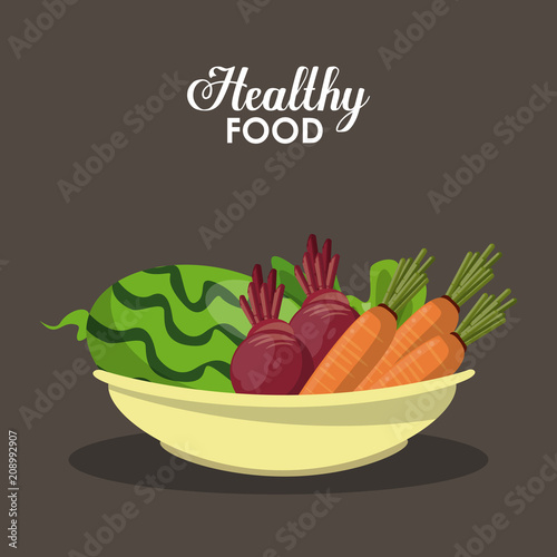 Delicious and healthy food with fruit and vegetables vector illustration graphic design