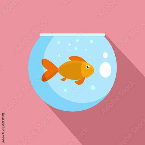 Fish in round aquarium icon. Flat illustration of fish in round aquarium vector icon for web design