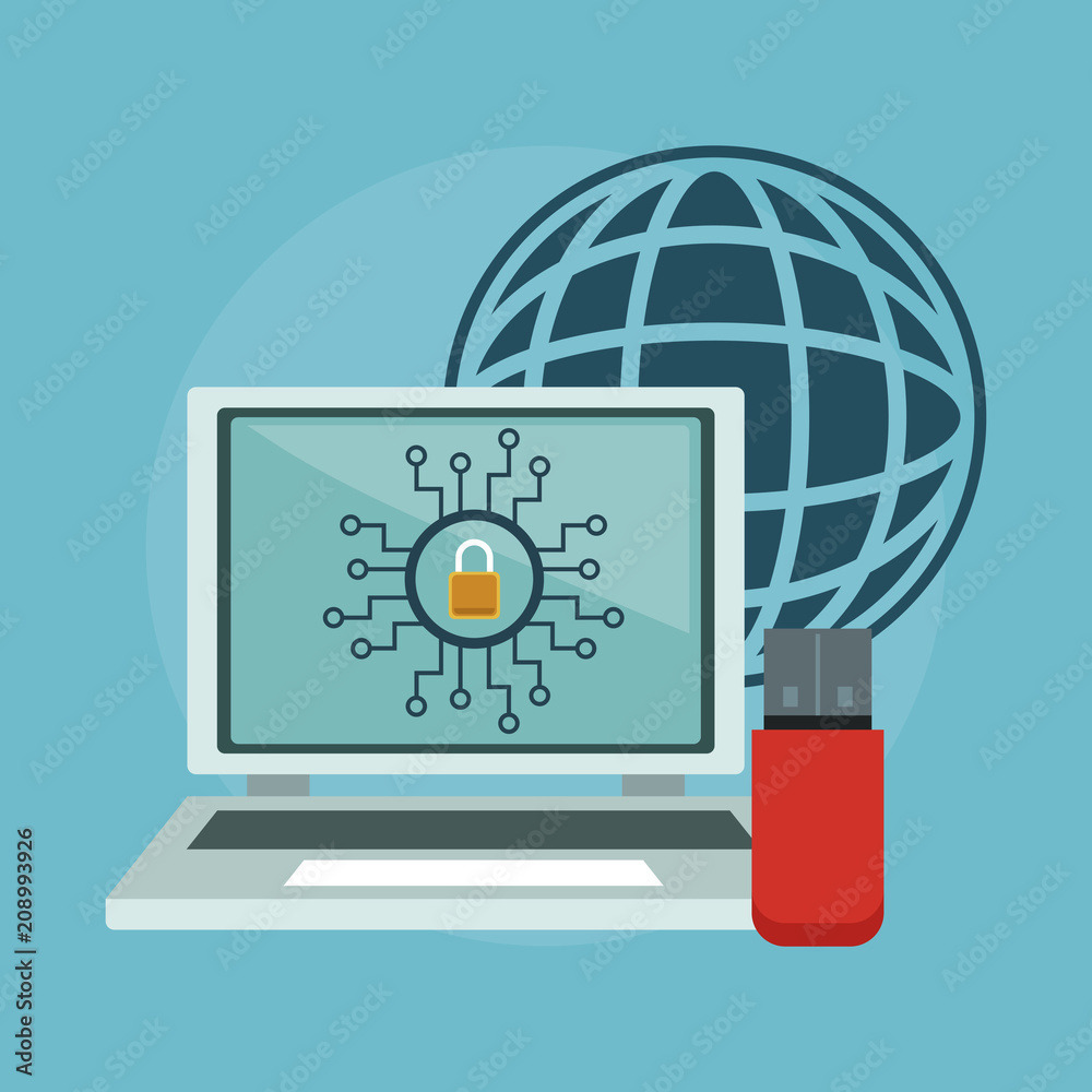 Security system laptop and usb vector illustration graphic design Security system laptop and usb vector illustration graphic design
