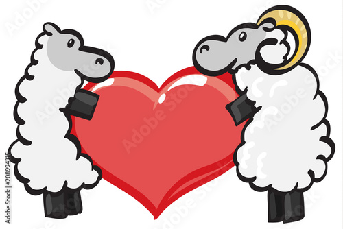 Two sheep holding a heart.