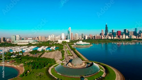 Aerial - Chicago Waterfront on a Clear Summer Morning
