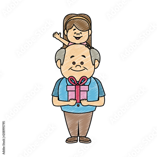 Cute grandfather with granddaugther vector illustration graphic design photo