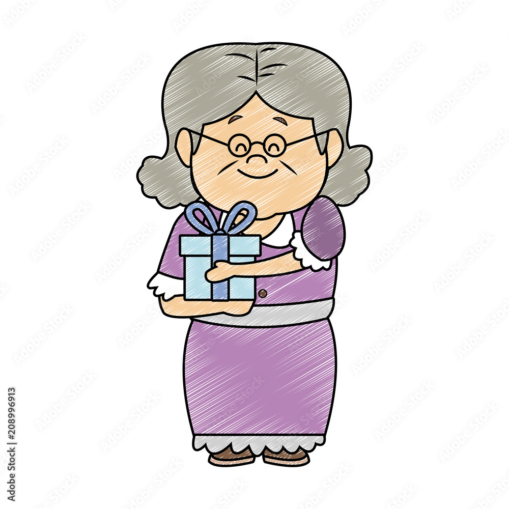Cute grandmother with giftbox vector illustration graphic design Cute grandmother with giftbox vector illustration graphic design