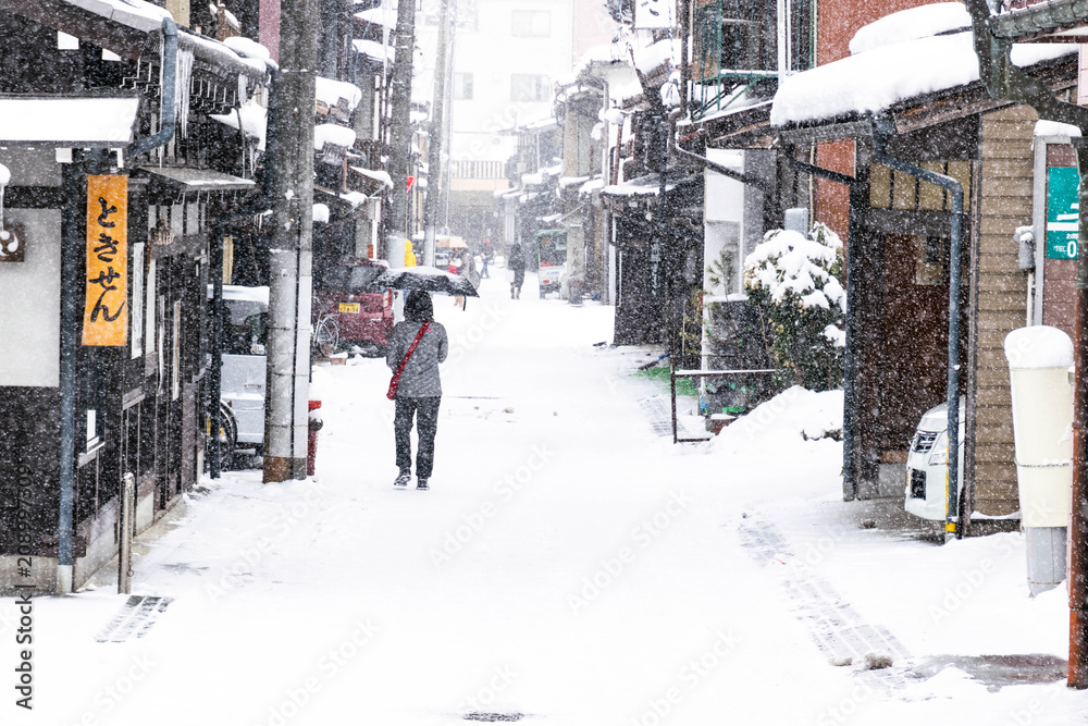 Takayama cityscape in winter.