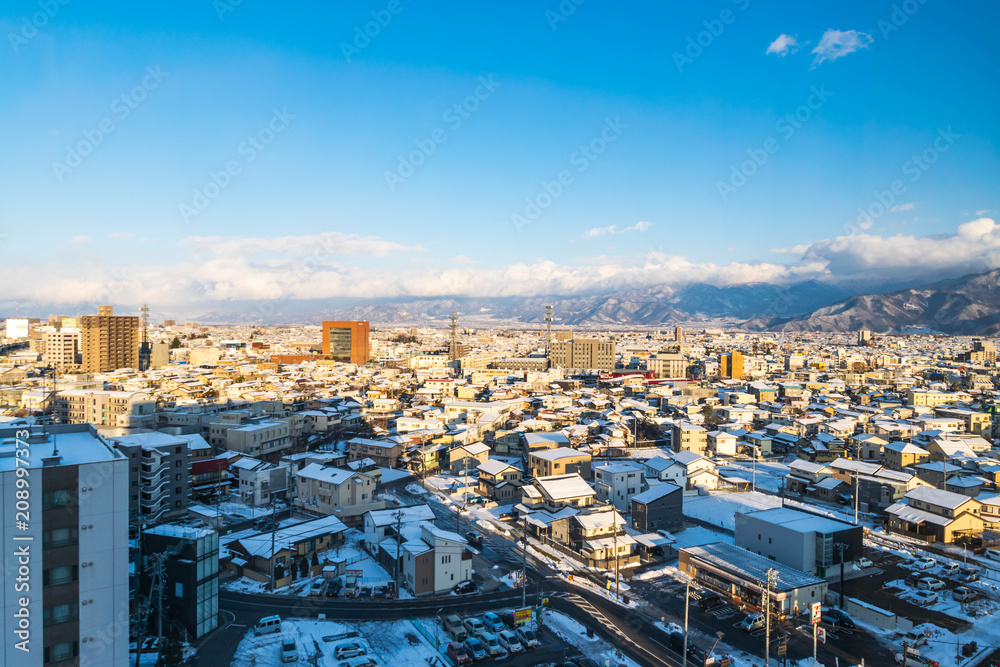 Nagano cityscape in winter.