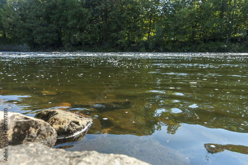 Water level view of Blackstone River water flow