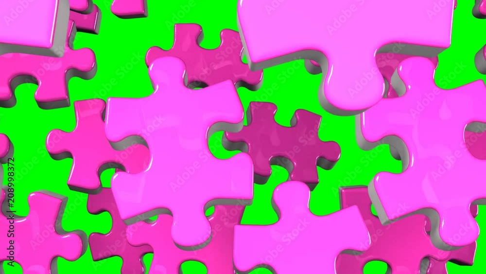 Pink Jigsaw Puzzle On Green Chroma Key Pink Jigsaw Puzzle On Green Chroma Key