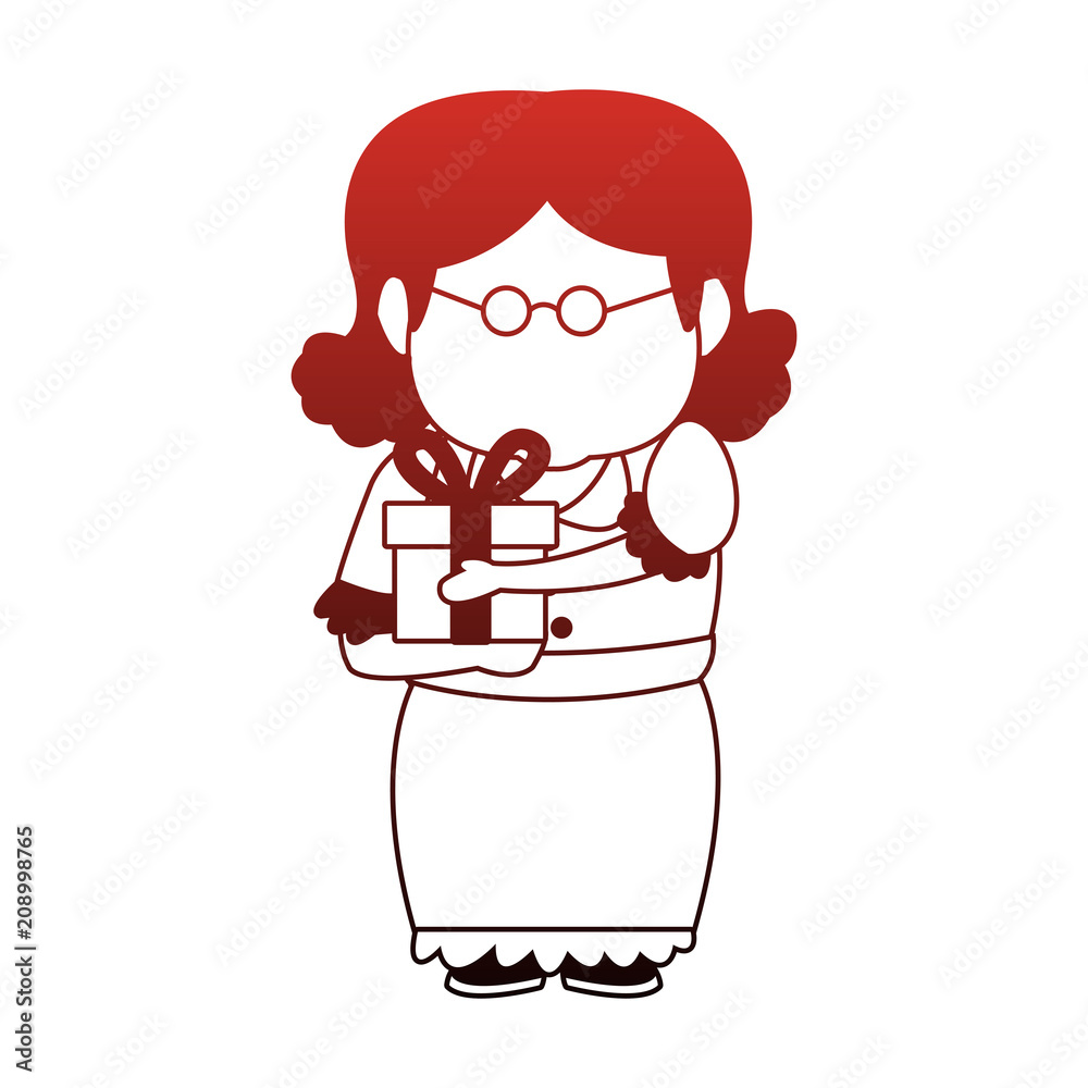 Cute grandmother with giftbox vector illustration graphic design