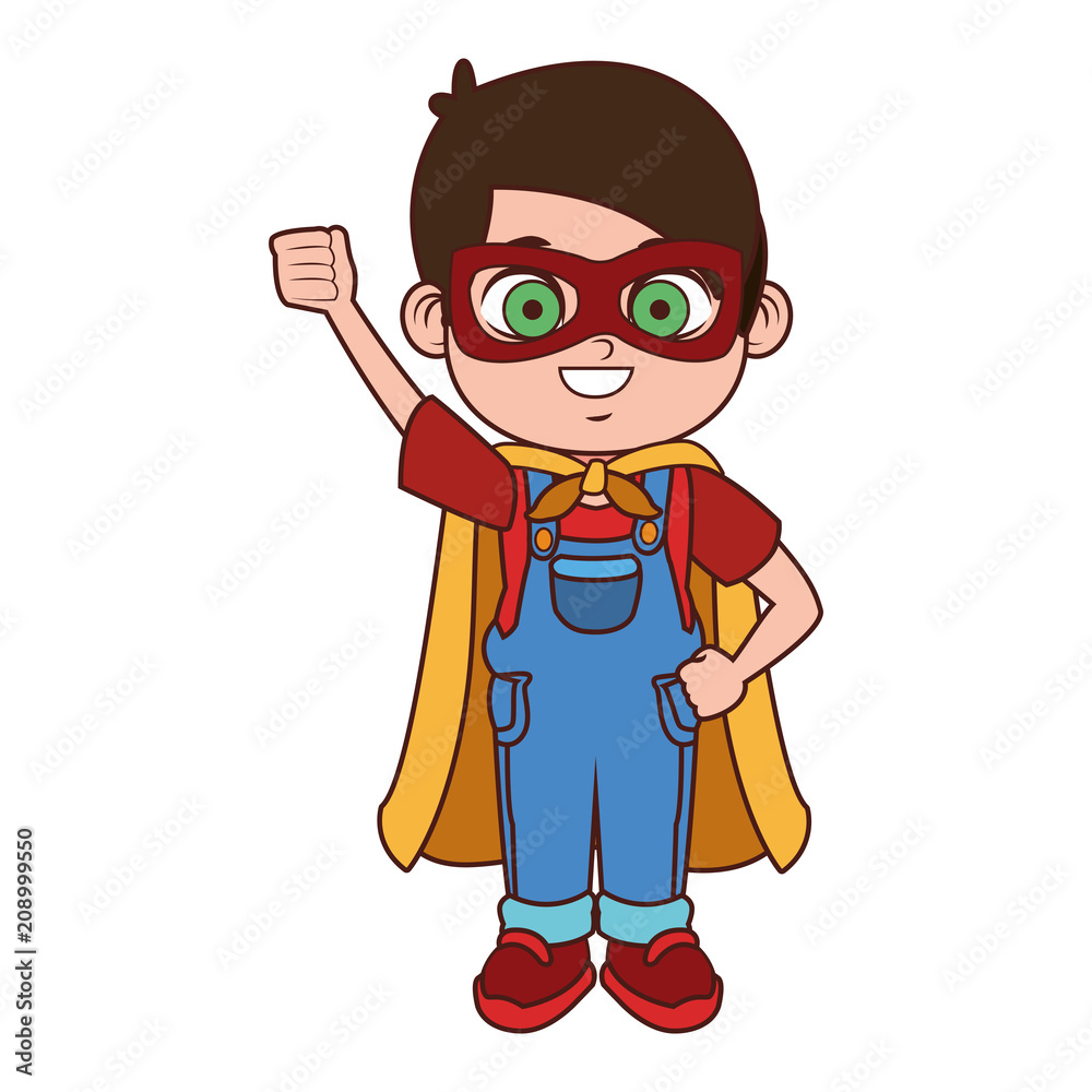 Cute boy with superhero costume vector illustration graphic design