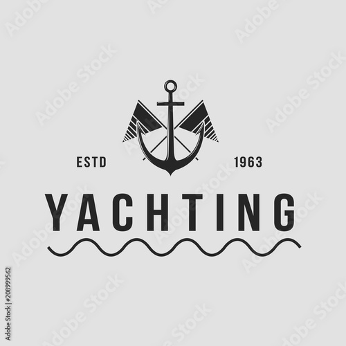 
Yachting club logo set. Yachting, yahct club logo set with boad, sail and yacht. Yacht sport yachting club set.