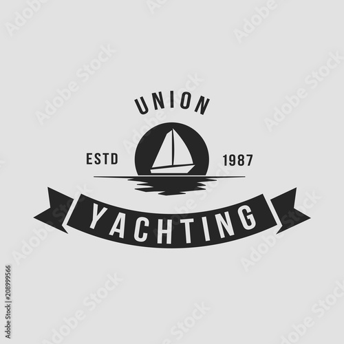 
Yachting club logo set. Yachting, yahct club logo set with boad, sail and yacht. Yacht sport yachting club set.