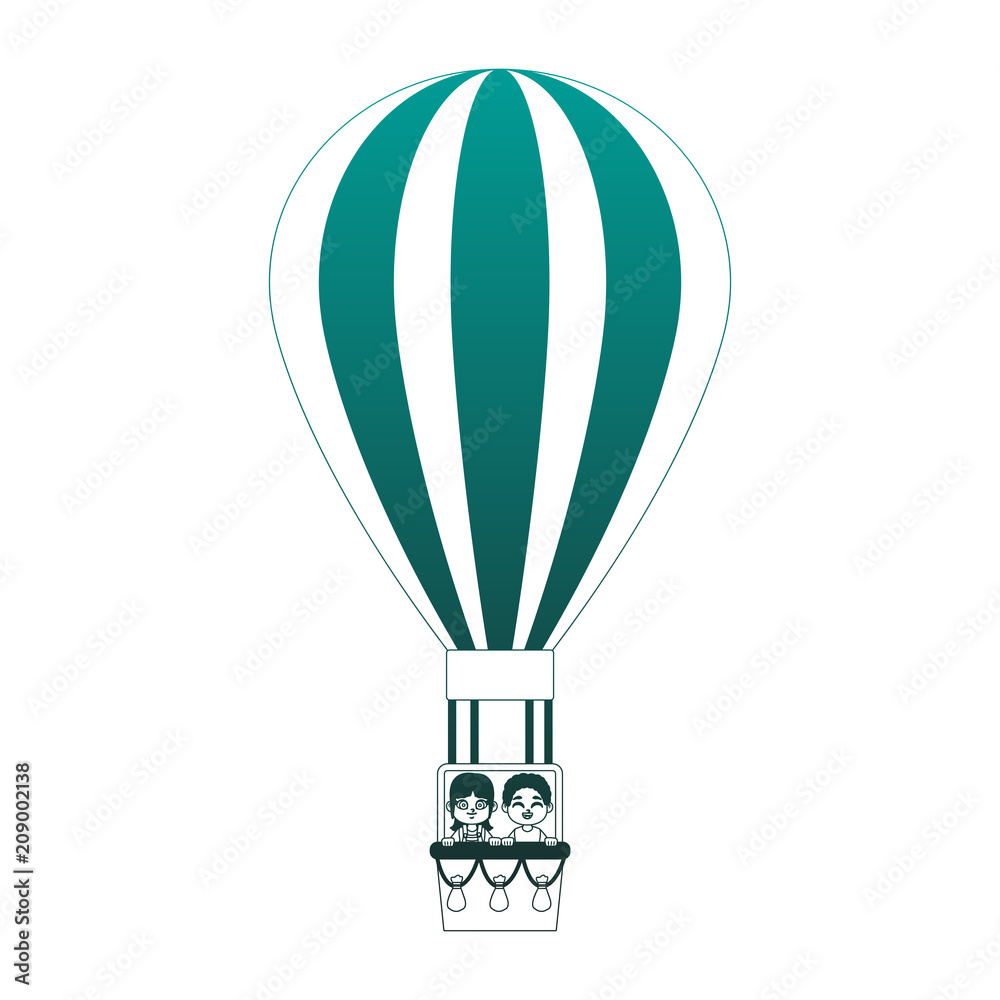 Obraz premium Kids flying in hot air balloon vector illustration graphic design