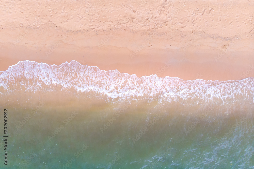 Top view of beach in summer, Sea view, Beach in Thailand, captured by drone