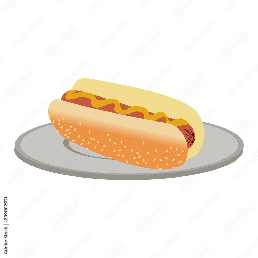 Hot dog on dish vector illustration graphic design Hot dog on dish vector illustration graphic design