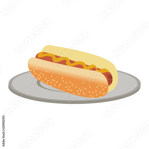Fototapeta Naklejka Na Ścianę i Meble -  Hot dog on dish vector illustration graphic design