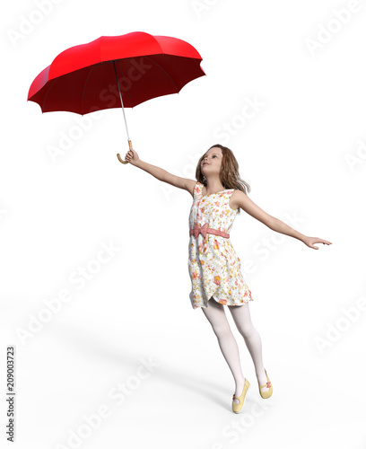 3d rendering of a happy girl with an umbrella