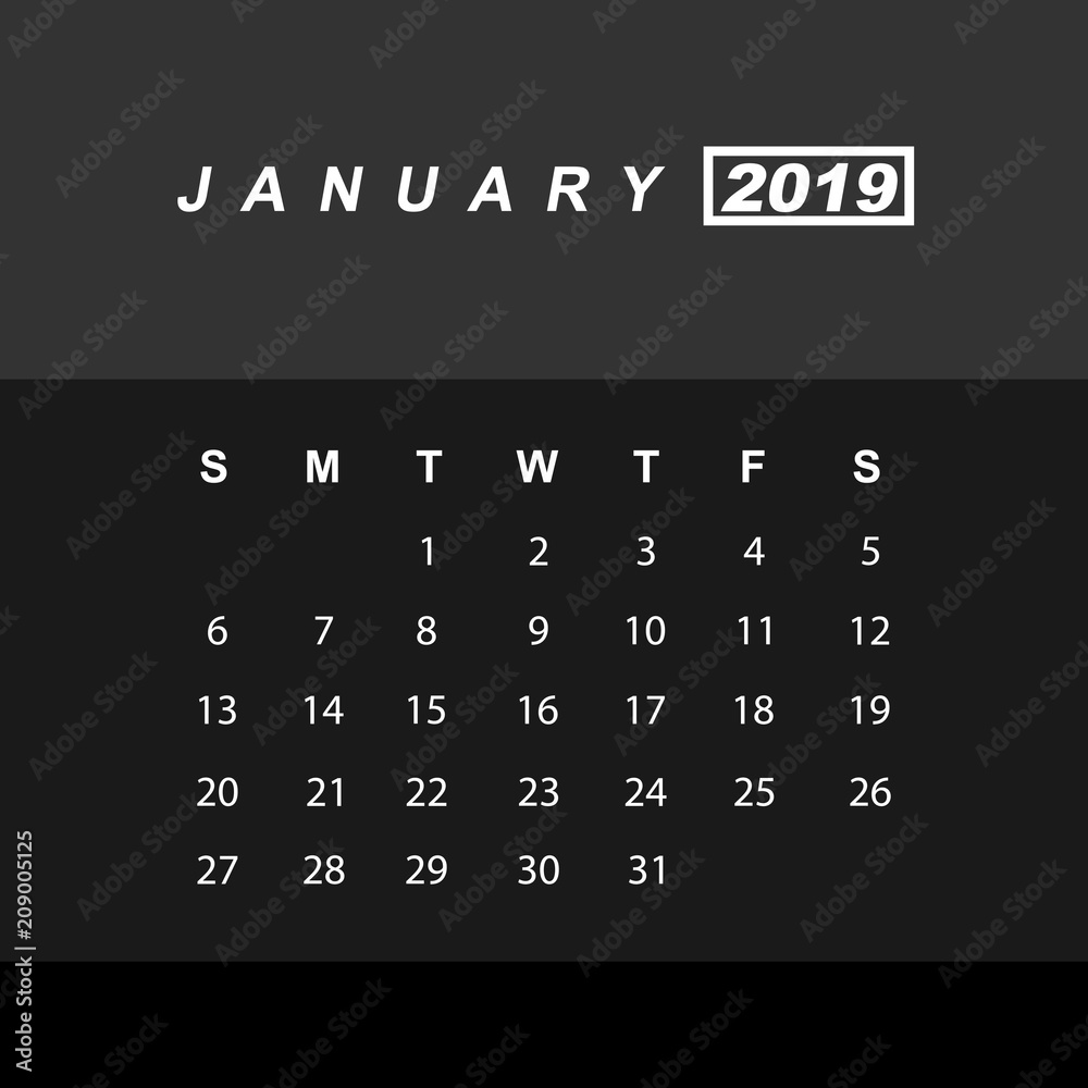 Template of calendar for January 2019