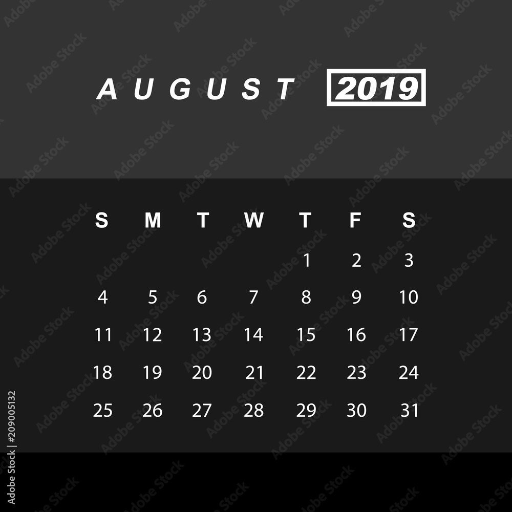 Template of calendar for August 2019