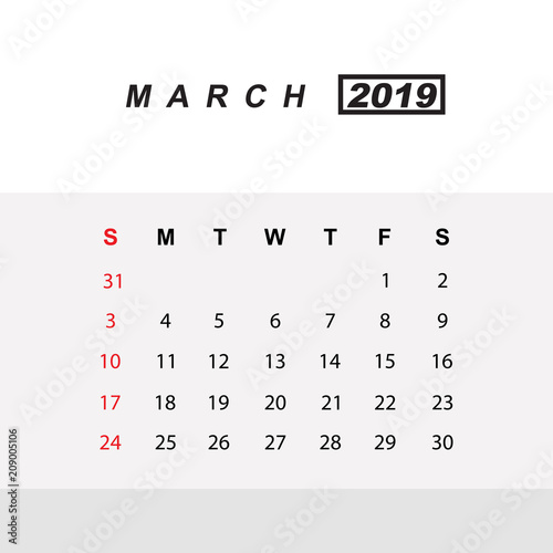 Template of calendar for March 2019