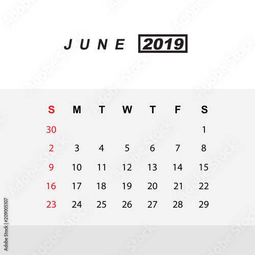 Template of calendar for June 2019