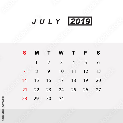 Template of calendar for July 2019