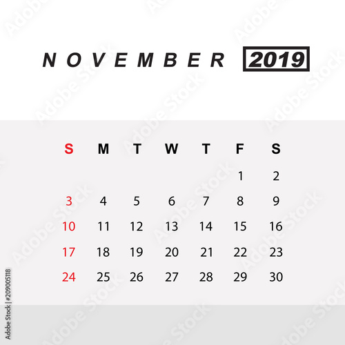 Template of calendar for November 2019