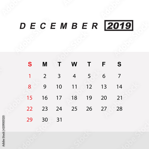 Template of calendar for December 2019