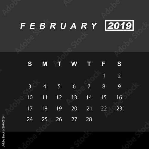 Template of calendar for February 2019