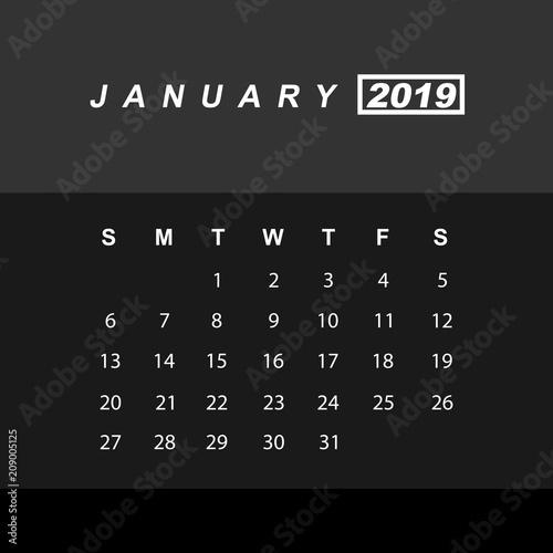 Template of calendar for January 2019