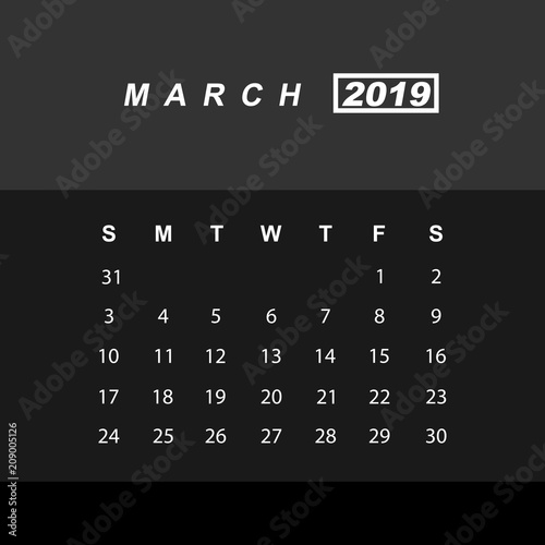 Template of calendar for March 2019