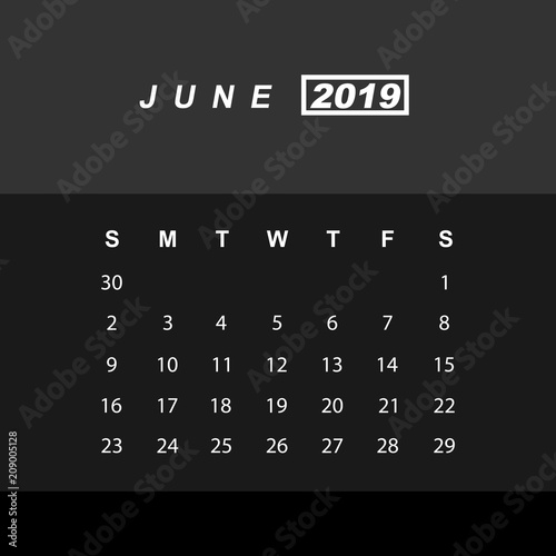 Template of calendar for June 2019
