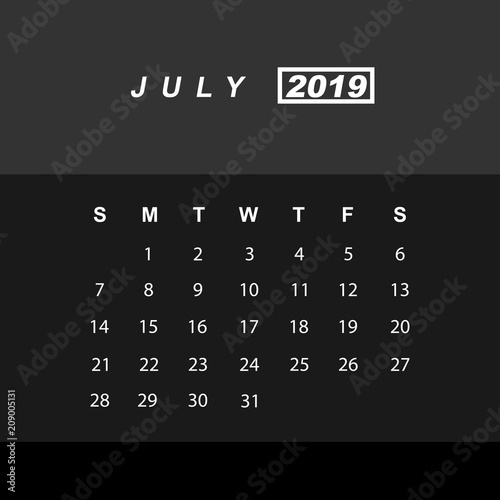 Template of calendar for July 2019
