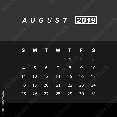 Template of calendar for August 2019