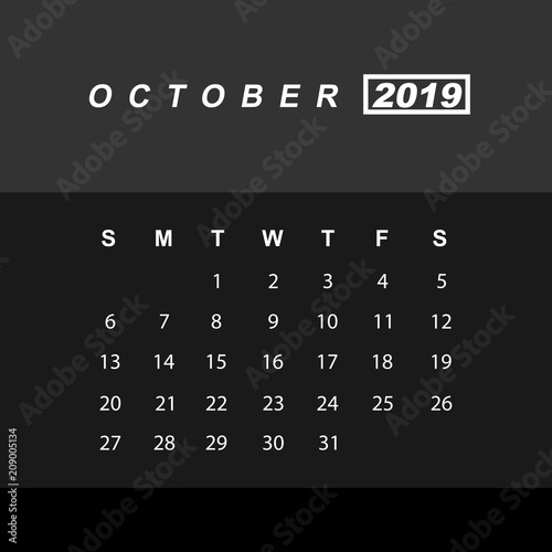 Template of calendar for October 2019