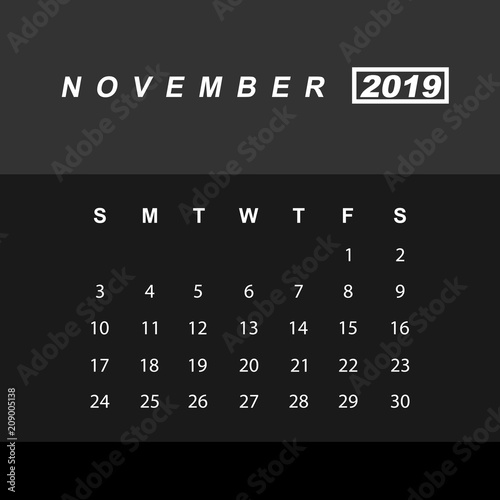 Template of calendar for November 2019